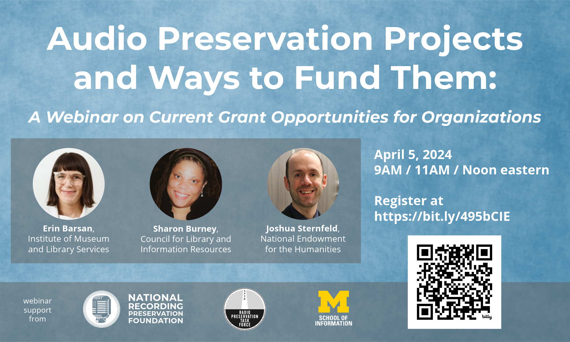 Learn about grant opportunities for audio preservation projects from the Council for Library and Information Resources, Institute of Museum and Library Services, and the National Endowment for the Humanities! A recording is linked in the post.